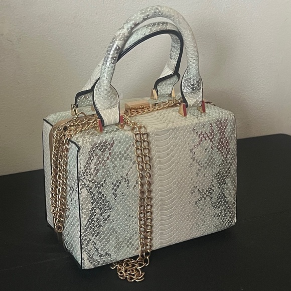 Elegant Snake Print VANITY BAGwith Gold Chain.
